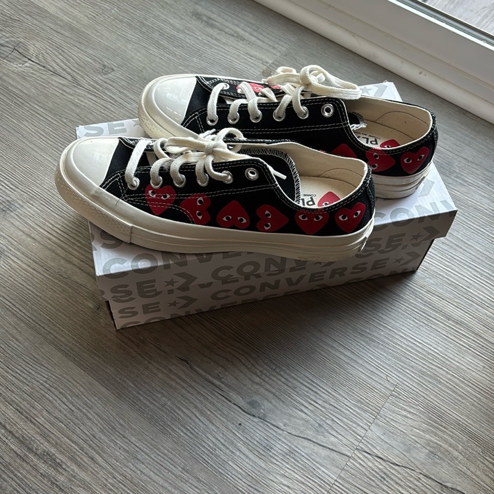 Converse Cômme des Garçons Black and White Sneakers with Red Accents 9 - Picture 3 of 8